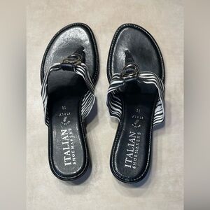 Italian Shoemakers Striped Black and White Sandals. Size  11. Made in Italy‎